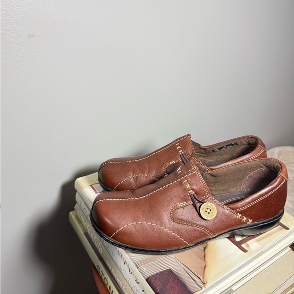 Clarks Brown Leather Women’s Loafers with Strap Detail - Picture 2 of 15